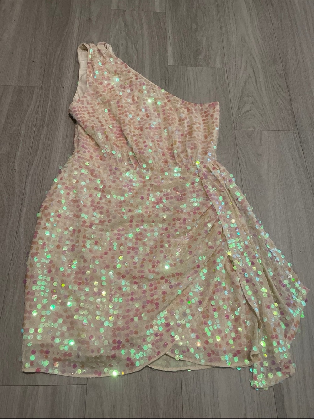 SAYLOR Iridescent Sequin One-Shoulder Mini Dress in Blush